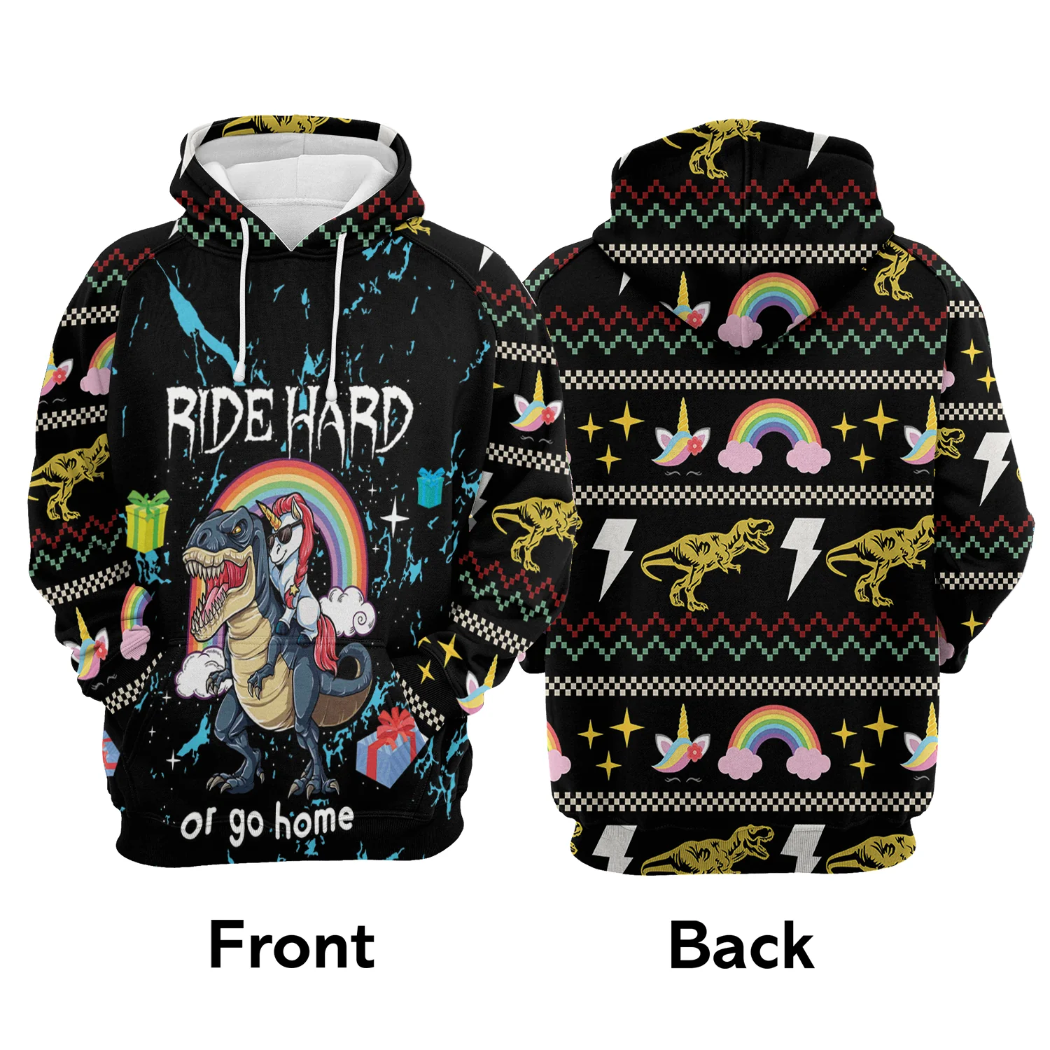 Dinosaur Unicorn Ride Hard Premium Christmas Hoodie, Christmas Gifts Unisex Hoodie For Men & Women - Perfect Gift For Christmas, Friends, Family - Image 3