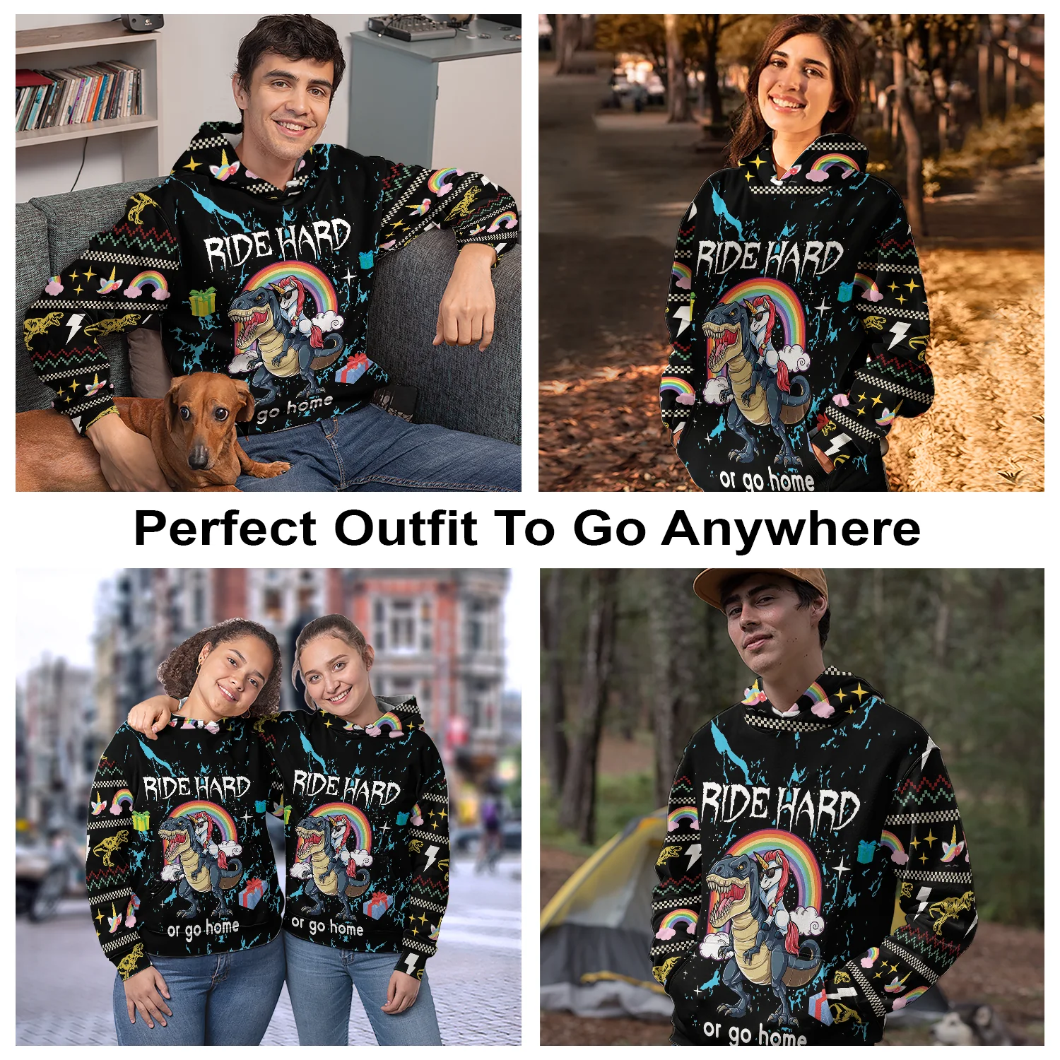 Dinosaur Unicorn Ride Hard Premium Christmas Hoodie, Christmas Gifts Unisex Hoodie For Men & Women - Perfect Gift For Christmas, Friends, Family - Image 4