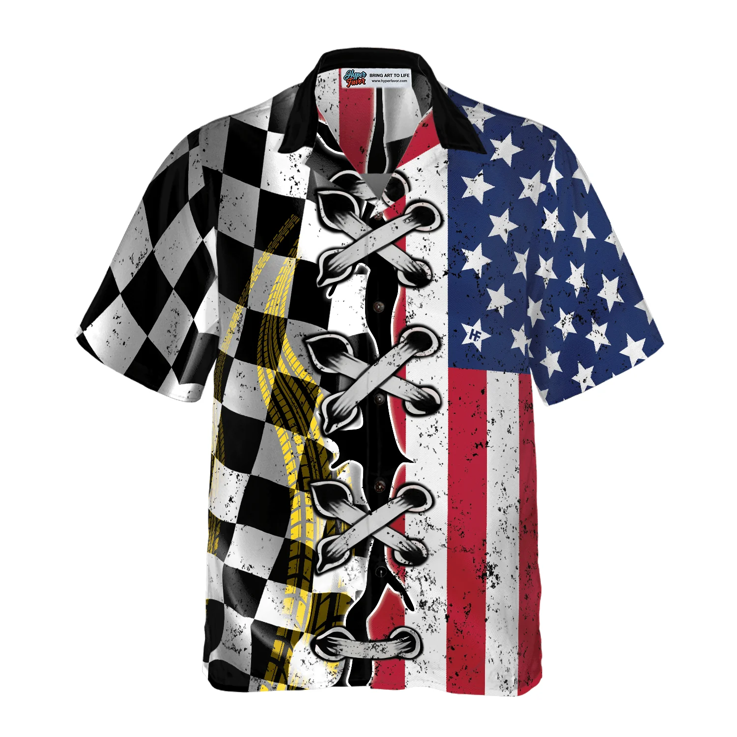 Dirt Track Racing Hawaiian Shirt, Dirt Track Racing American Flag Aloha Hawaiian Shirt For Men Women, Gift For Husband, Wife, Friend, Family - Image 2