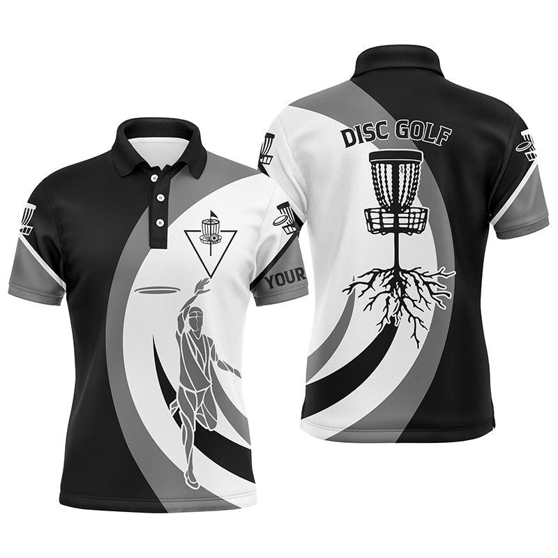 Disc Golf Men Polo Shirt - Custom Name Black White Disc Golf Basket Apparel - Personalized Gift For Disc Golf Lover, Team, Husband, Boyfriend - Image 2