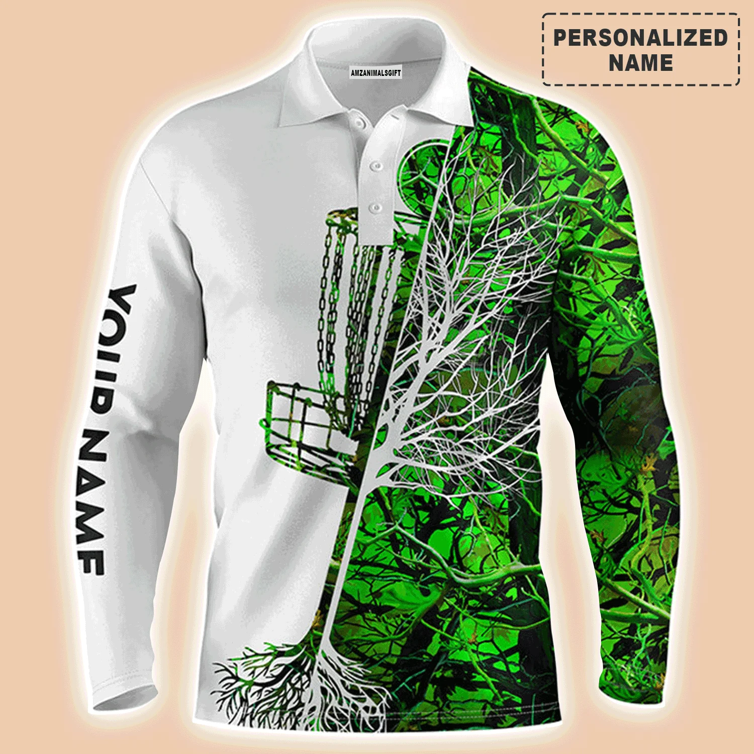 Disc Golf Men Polo Shirt, Custom Name Pink Camo Disc Golf Basket Apparel Men Polo Shirt - Personalized Sports Gift For Men, Husband, Golf Lover - Image 10