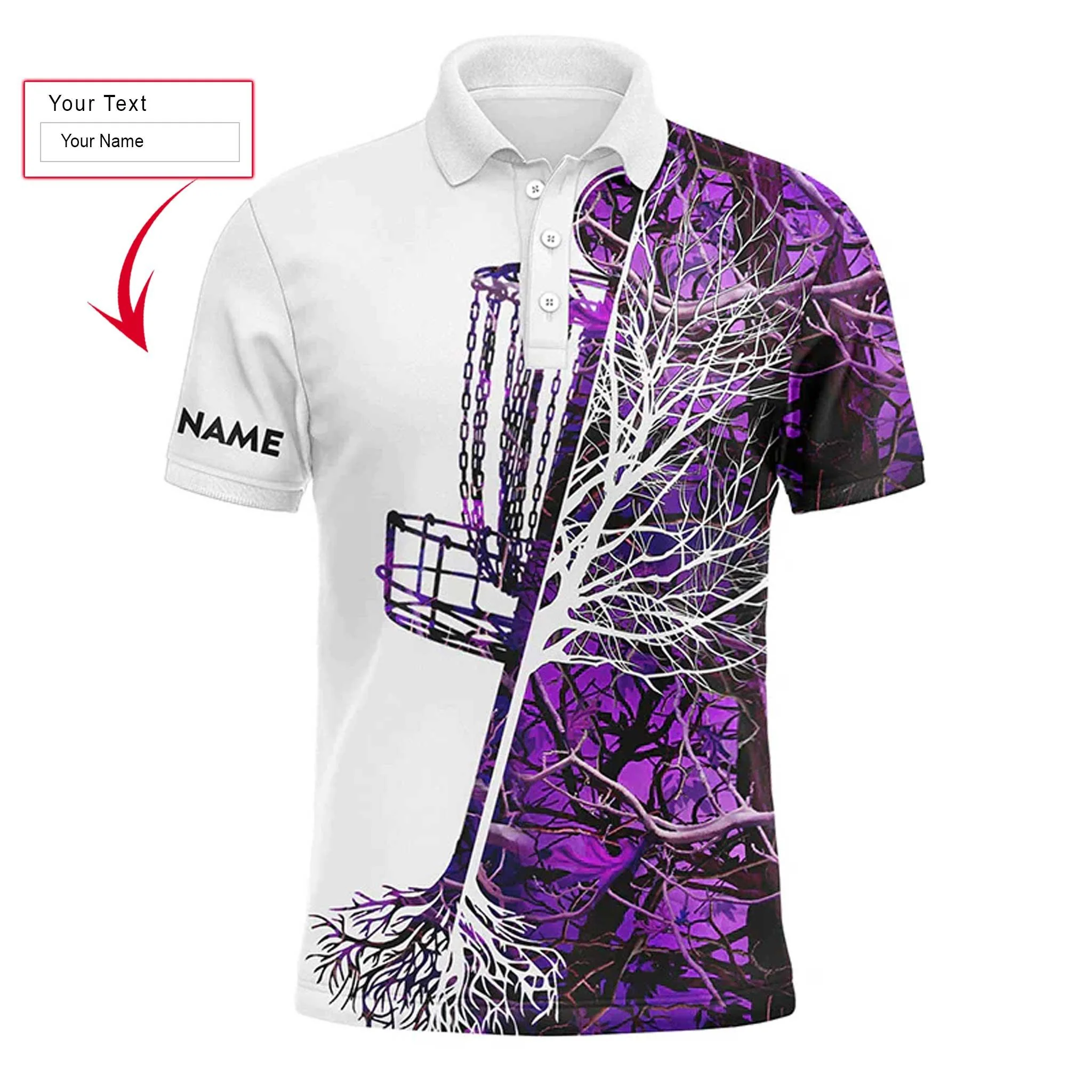 Disc Golf Men Polo Shirt, Custom Name Pink Camo Disc Golf Basket Apparel Men Polo Shirt - Personalized Sports Gift For Men, Husband, Golf Lover - Image 3