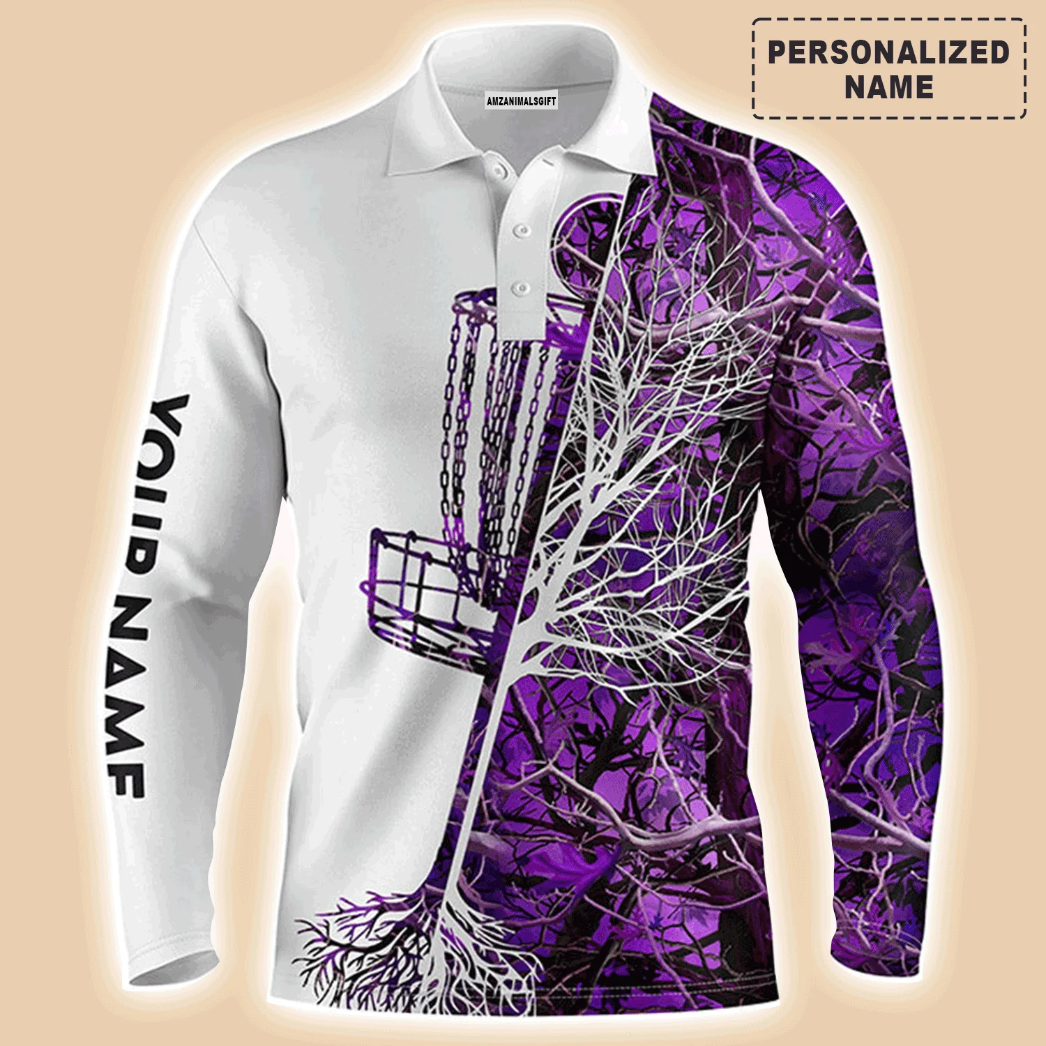 Disc Golf Men Polo Shirt, Custom Name Pink Camo Disc Golf Basket Apparel Men Polo Shirt - Personalized Sports Gift For Men, Husband, Golf Lover - Image 8