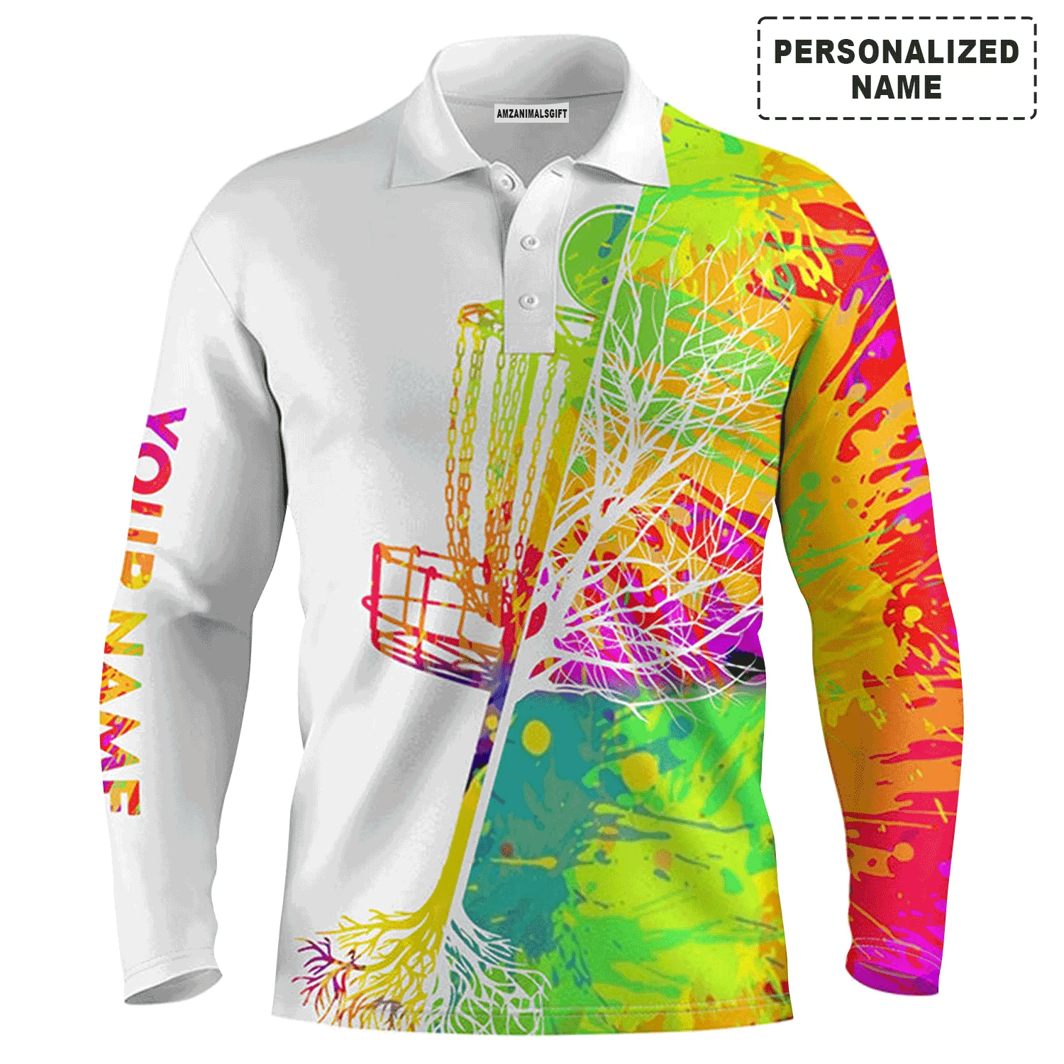 Custom Disc Golf Men Polo Shirt, Custom Name Watercolor Disc Golf Basket Apparel - Personalized Sports Gift For Golf Lover, Male, Husband, Boyfriend - Image 2