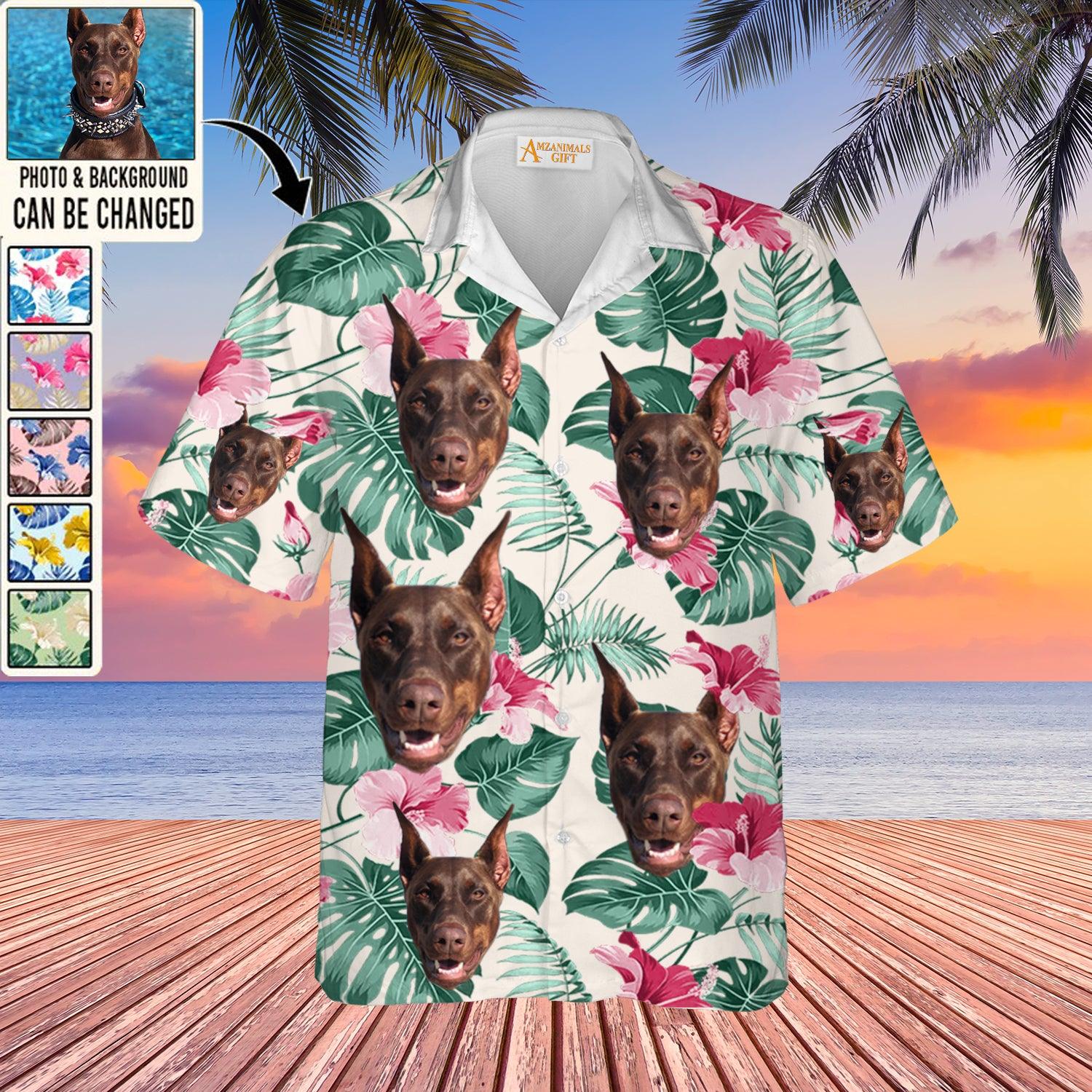 Doberman Face Custom Aloha Hawaii Shirt - Dog Custom Photo With Tropical Pattern Personalized Hawaiian Shirt - Perfect Gift For Dog Lovers, Friend, Family