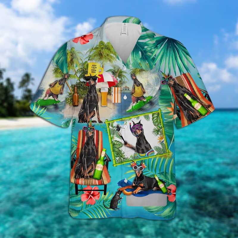 Dobermann Hawaiian Shirt, Dog Surfing Hawaiian Shirt, Tropical Summer Aloha Shirt For Men - Perfect Gift For Dobermann Lovers, Friend, Family - Image 2