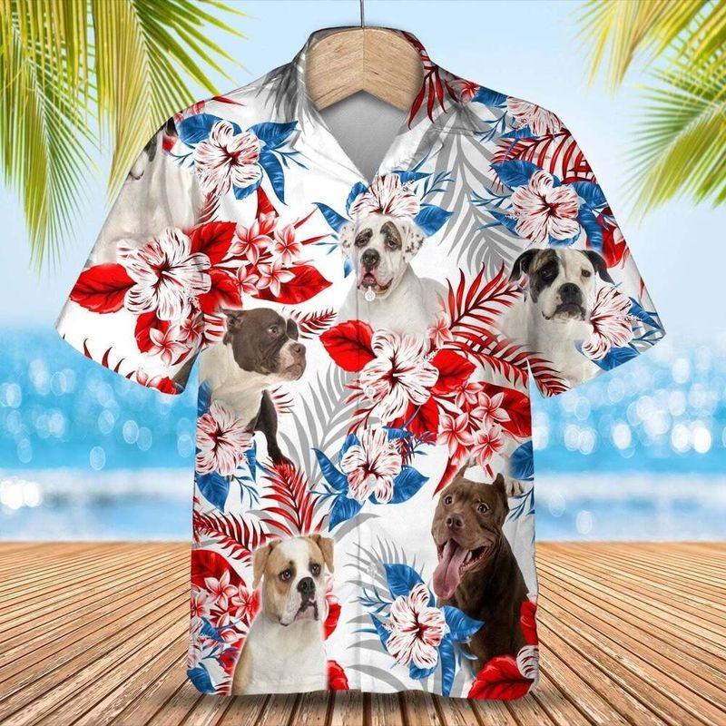 Dog Aloha Hawaiian Shirt - Cool American Bulldog Hawaiian Shirt, Hibiscus Flowers Pattern Hawaiian Shirt For Men & Women, Dog Lover