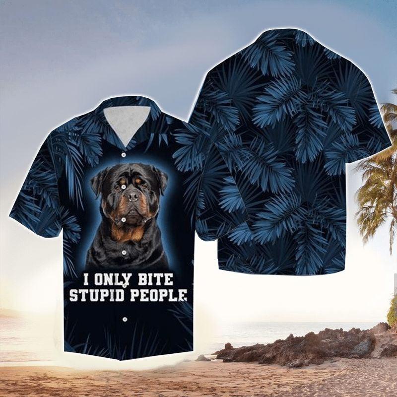 Dog Aloha Hawaiian Shirt - Rottweiler Summer Hawaiian Shirt, I Only Bite Stupid People Hawaiian Shirt For Men & Women, Rottweiler Lover
