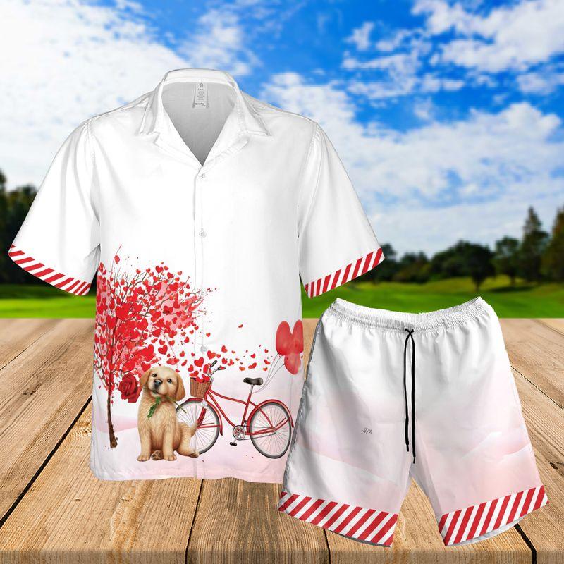 Dog Aloha Hawaiian Shirts For Summer, Puppy Heart Tree Bicycle, My Dog Is My Valentine Hawaiian Set For Men Women, Gift For Couple, Dog Lovers