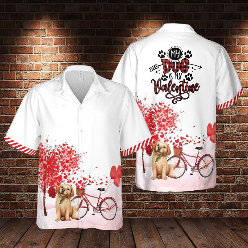 Dog Aloha Hawaiian Shirts For Summer, Puppy Heart Tree Bicycle, My Dog Is My Valentine Hawaiian Set For Men Women, Gift For Couple, Dog Lovers - Image 2