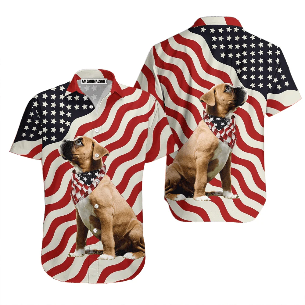 Dog American Flag Red And White Aloha Hawaiian Shirts For Men Women, 4th Of July Gift For Summer, Friend, Family, Independence Day, Dog Lovers