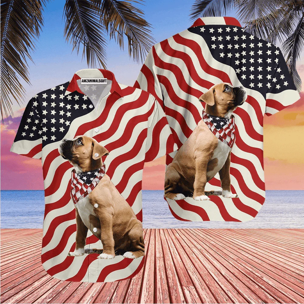 Dog American Flag Red And White Aloha Hawaiian Shirts For Men Women, 4th Of July Gift For Summer, Friend, Family, Independence Day, Dog Lovers - Image 2