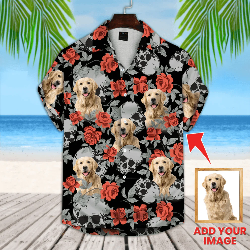 Dog Custom Hawaiian Shirt - Custom Photo Pet Grunge Human Skulls And Roses Pattern Personalized Hawaiian Shirt - Perfect Gift For Dog Lovers, Friend, Family - Image 2