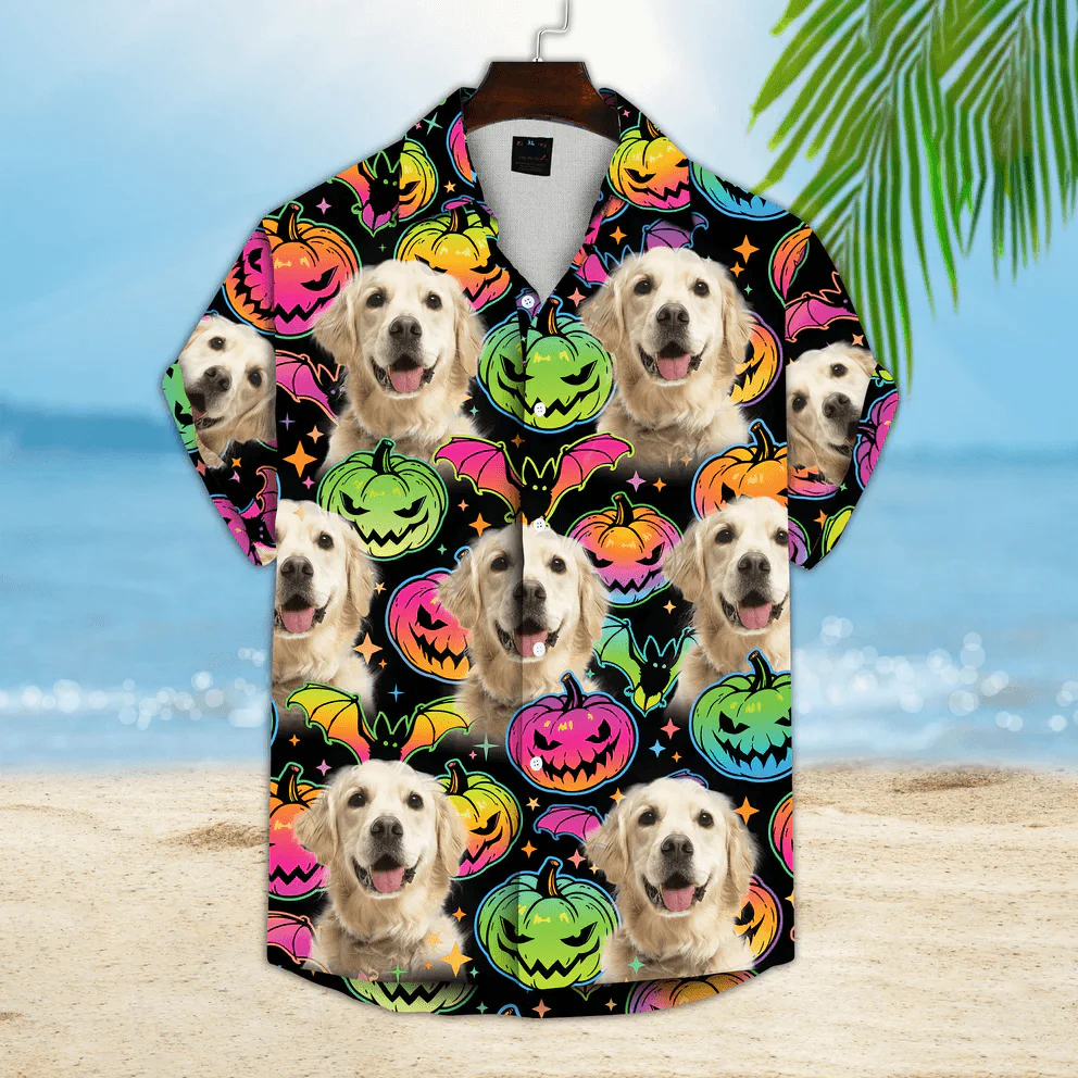 Dog Custom Hawaiian Shirt - Custom Photo Pet Pumpkin & Bat Pattern Personalized Hawaiian Shirt - Perfect Gift For Dog Lovers, Friend, Family - Image 2