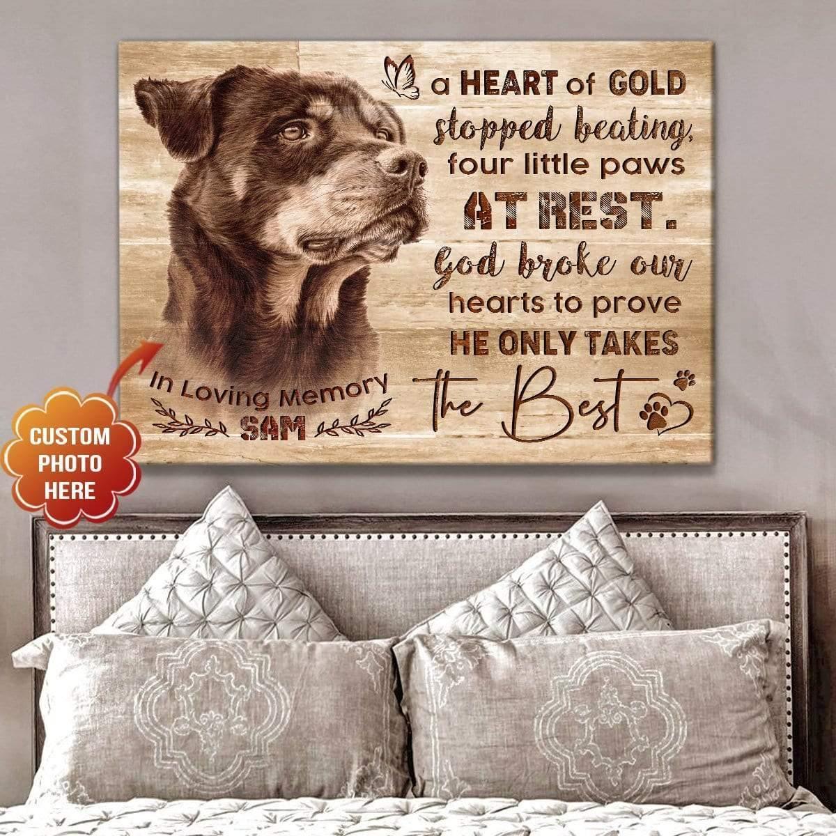 Dog Custom Personalized Canvas - Black And White Dog Image He Only Takes The Best In Loving Memory Custom Photo Name Canvas - Gift For Dog Lovers