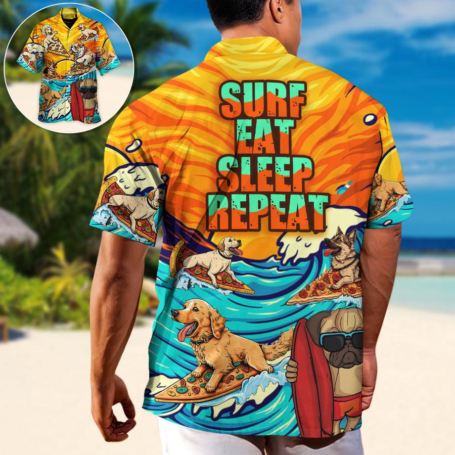 Dog Hawaiian Shirt, Dog Surfing Surf Eat Sleep Repeat Art Style Aloha Hawaiian Shirt For Summer, Dog Beach Hawaiian Shirt, Gift For Men Women, Dog Lovers - Image 2