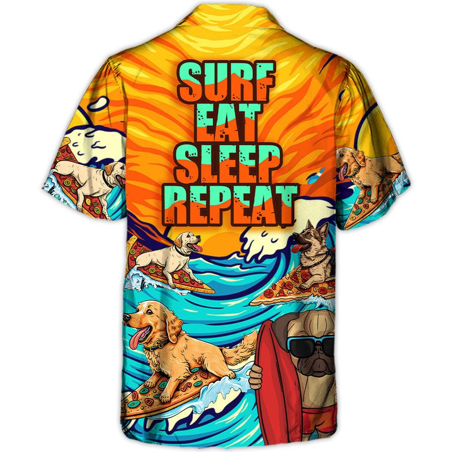 Dog Hawaiian Shirt, Dog Surfing Surf Eat Sleep Repeat Art Style Aloha Hawaiian Shirt For Summer, Dog Beach Hawaiian Shirt, Gift For Men Women, Dog Lovers - Image 3