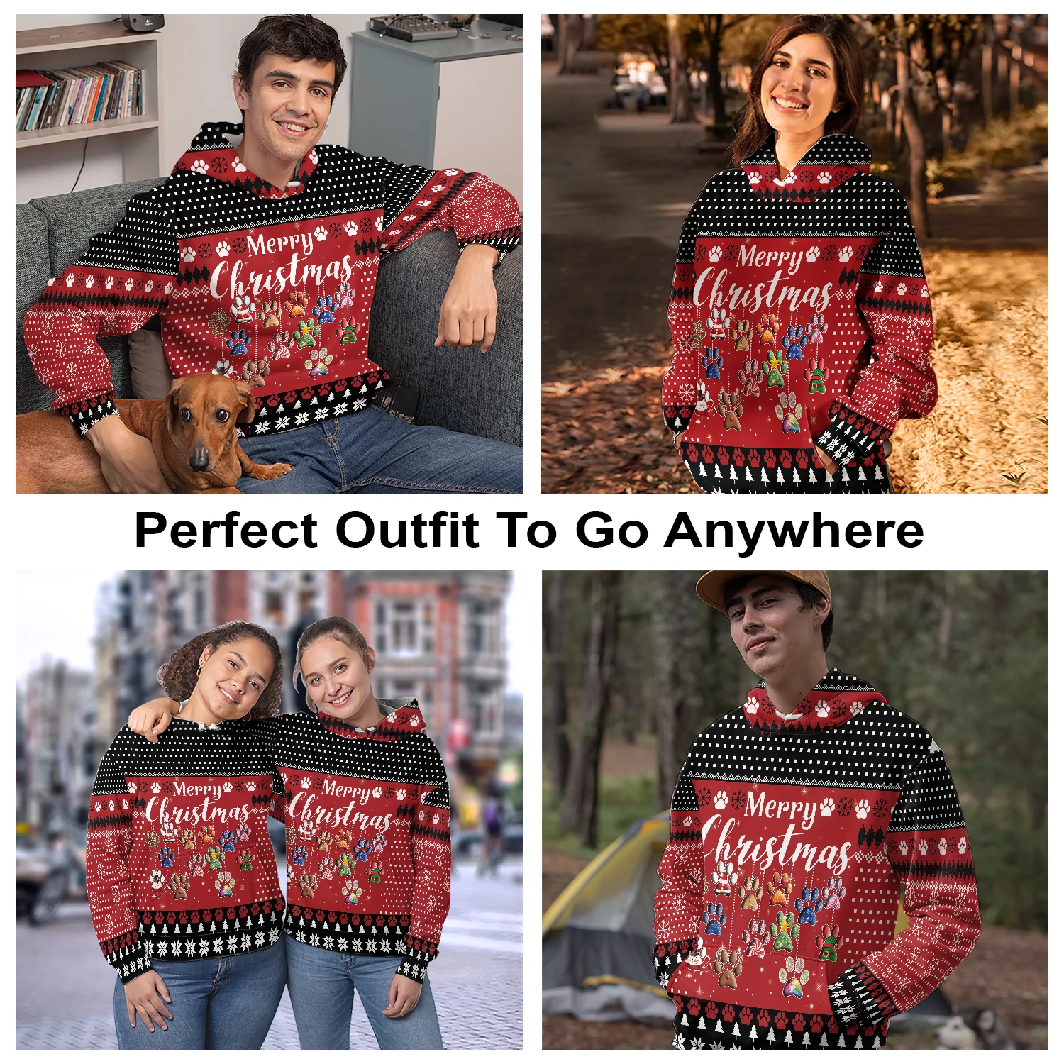 Dog Paws Christmas Premium Hoodie Merry Christmas, Perfect Outfit For Men And Women On Christmas New Year Autumn Winter - Image 3