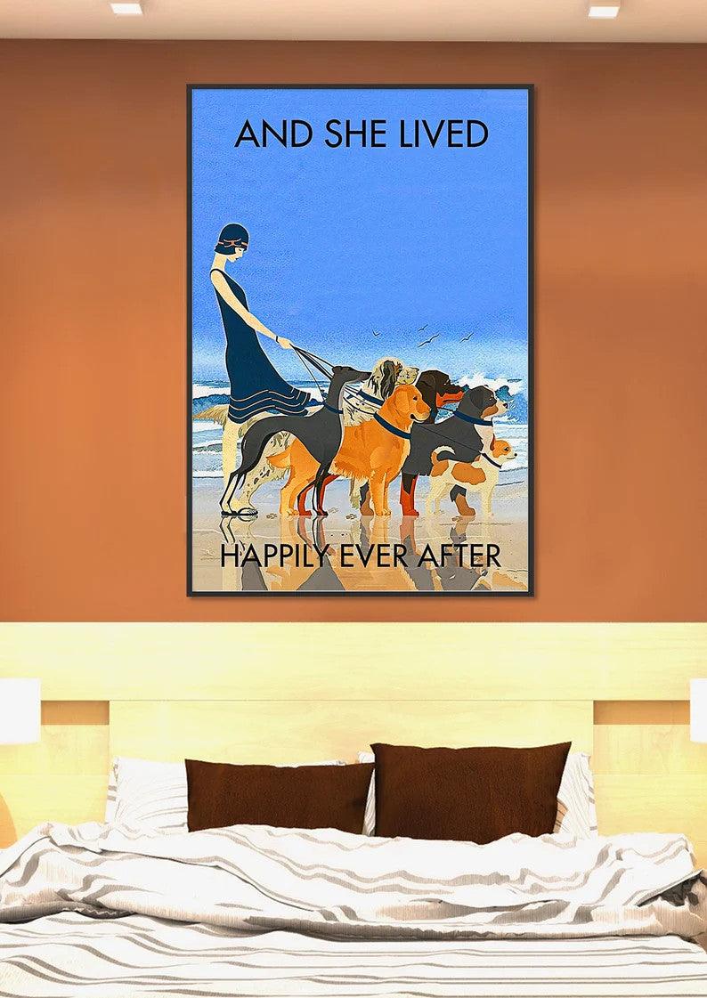 Dogs Portrait Canvas - Dogs And She Lived Happily Ever After Beach Portrait Canvas - Gift For Family, Friends, Dog Lovers, Beach Lovers - Image 3