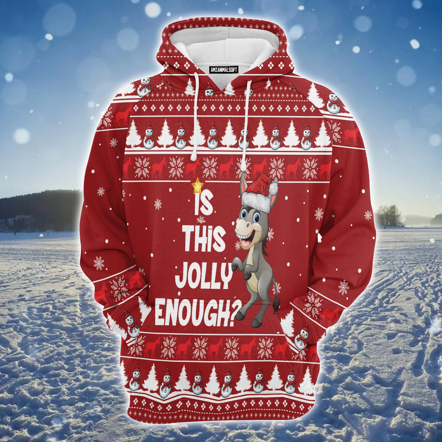 Donkey Is This Jolly Enough Premium Christmas Hoodie, Snowman Pattern Unisex Hoodie For Men & Women - Perfect Gift For Christmas, Friends, Family - Image 2