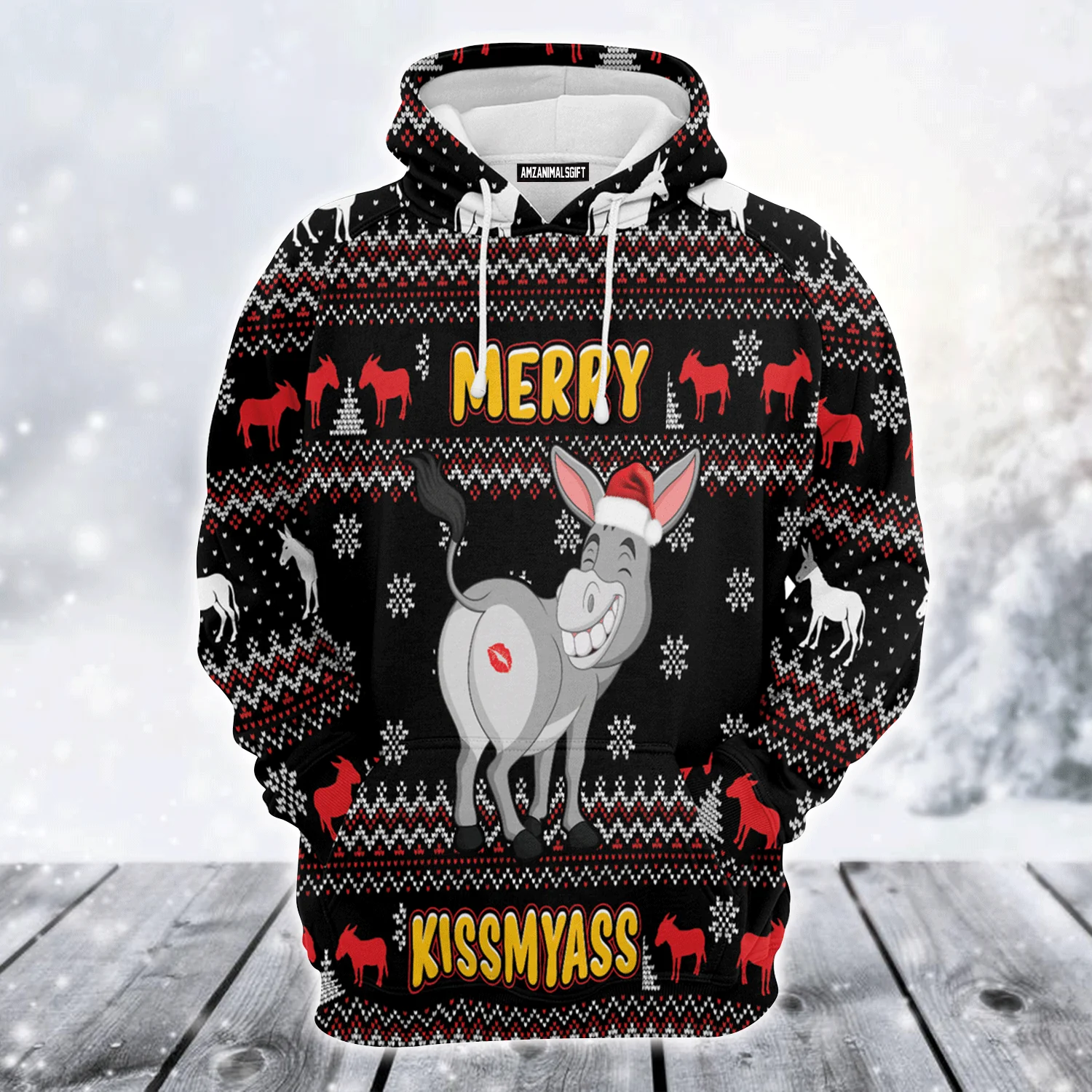 Donkey Xmas Premium Christmas Hoodie, Donkey Merry Kissmyass Unisex Hoodie For Men & Women - Perfect Gift For Christmas, Donkey Lovers - Image 2