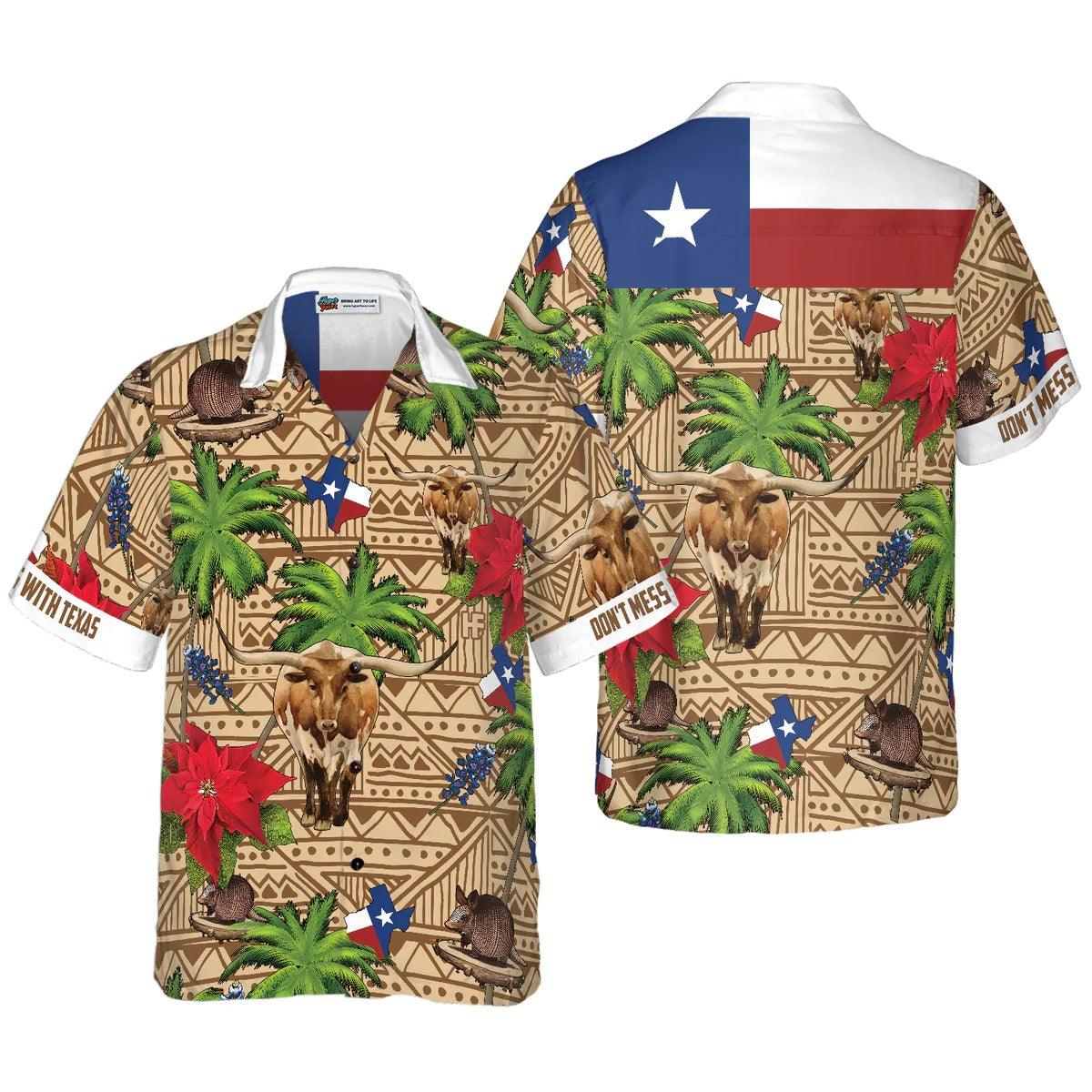 Don't Mess With Texas Hawaiian Shirt, Brown Tribal Pattern Texas Hawaiian Shirt, Summer Aloha Shirt- Perfect Gift For Men, Women, Friend, Family