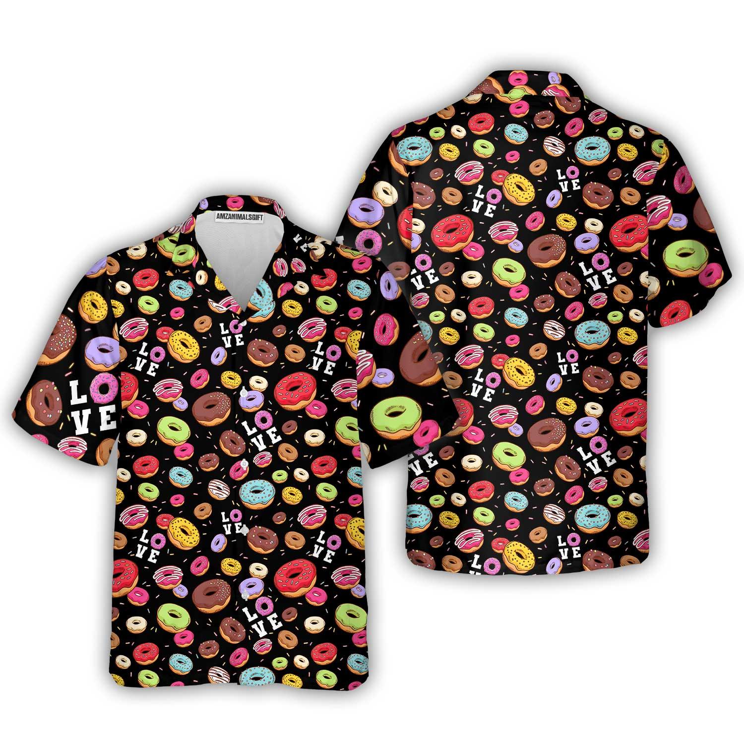 Donut Black Hawaiian Shirt, Colorful Summer Aloha Shirt For Men Women, Perfect Gift For Friend, Family, Husband, Wife, Boyfriend, Girlfriend