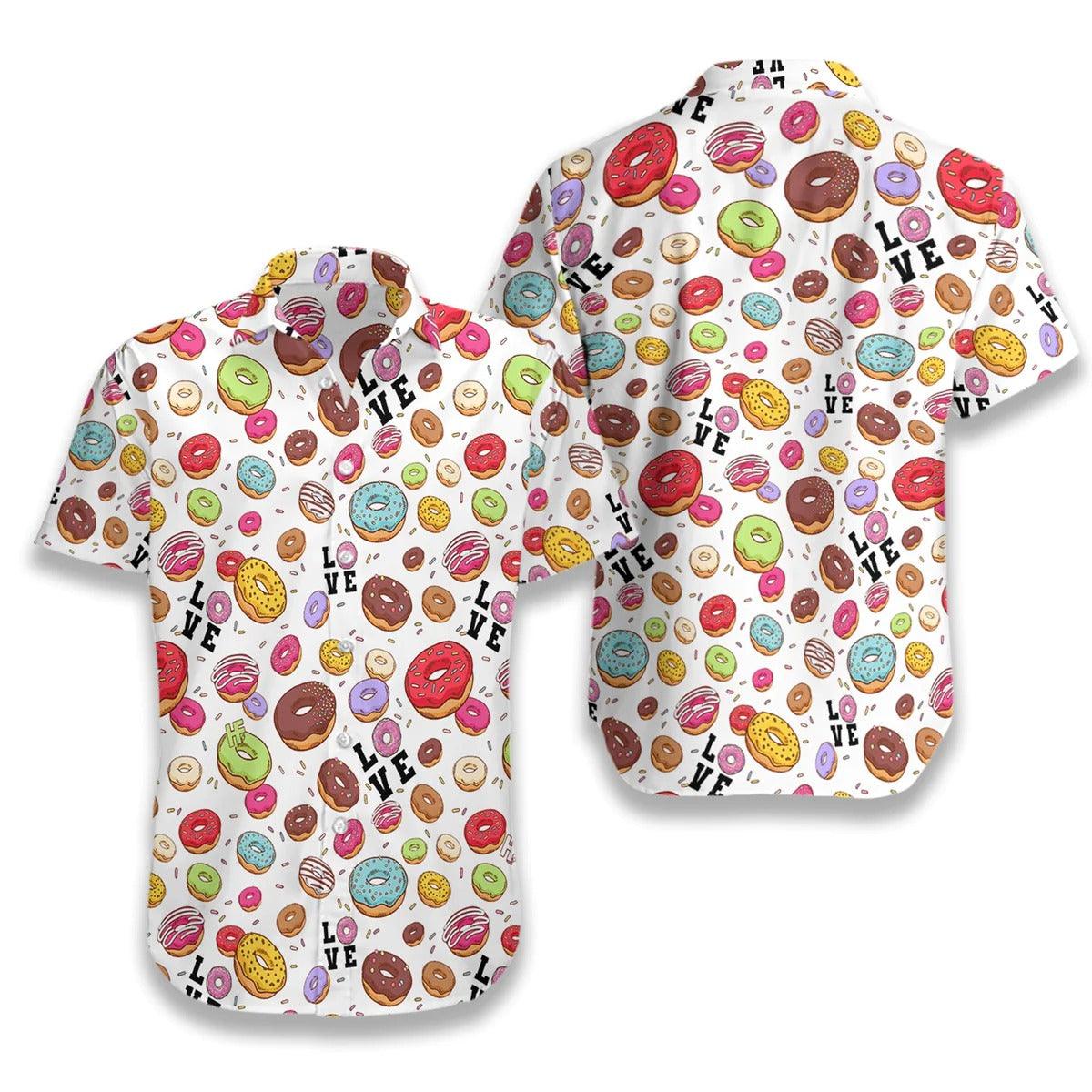 Donut Hawaiian Shirt, I Love Donut White Hawaiian Shirt, Funny Donut Aloha Shirt, Food Hawaiian Shirt - Gift For Men Women, Friends, Family, Husband