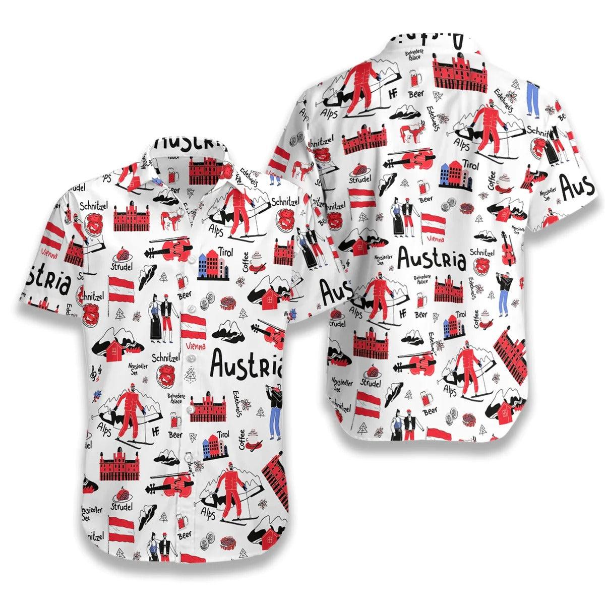 Doodle Aloha Hawaiian Shirt - I Love Austria Doodle Hawaiian Shirt - Perfect Gift For Men Women, Beach Lover, Friends, Family, Summer Lovers