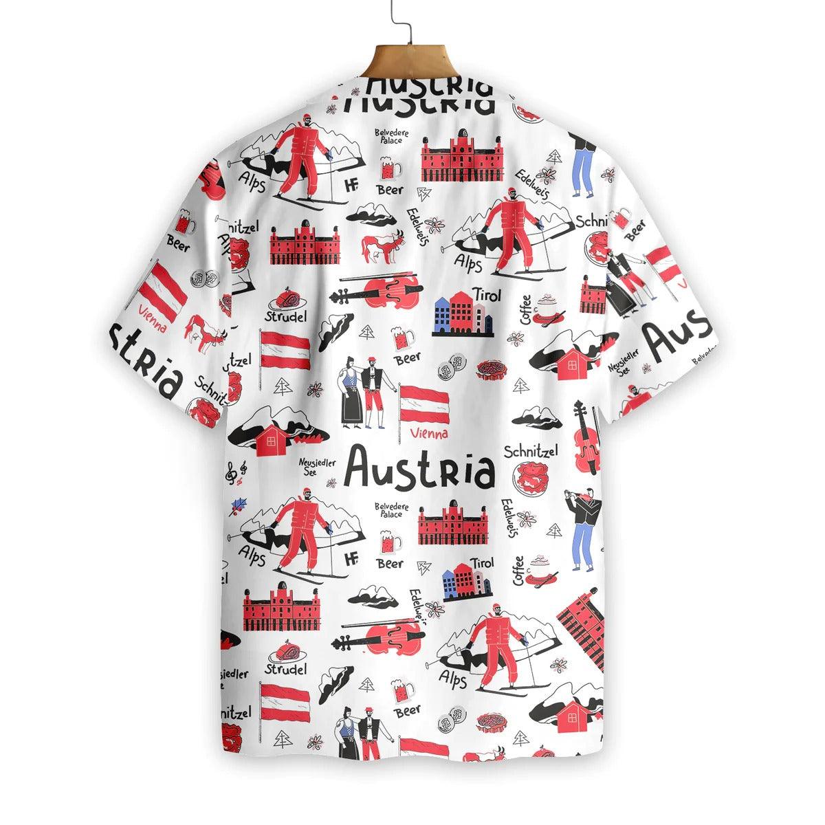 Doodle Aloha Hawaiian Shirt - I Love Austria Doodle Hawaiian Shirt - Perfect Gift For Men Women, Beach Lover, Friends, Family, Summer Lovers - Image 2