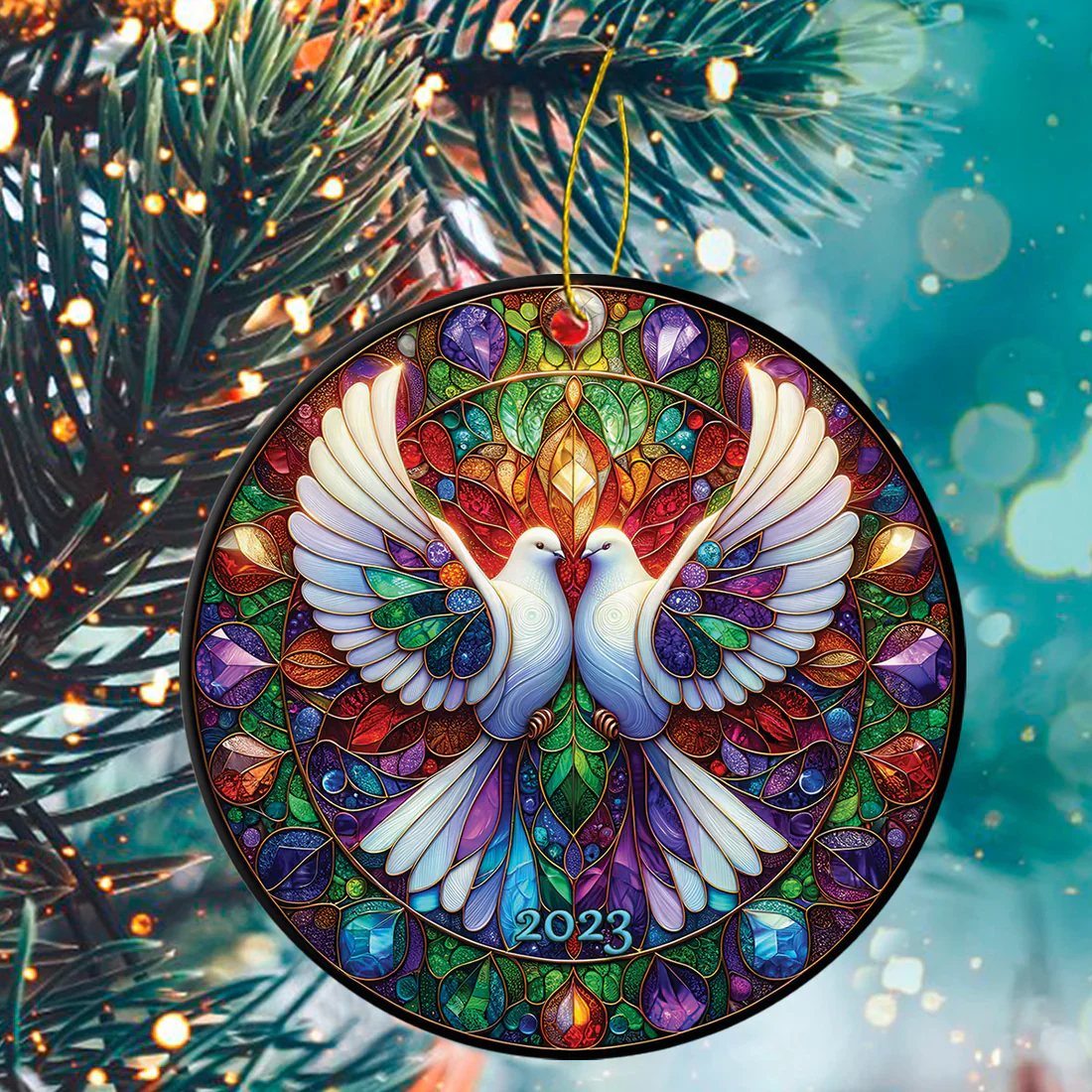 Dove Couple Bright 2023 Circle Ceramic Ornament - Gift For Christmas Tree Decoration, Gift Exchange Idea, Christian Gifts, Home Decoration - Image 3