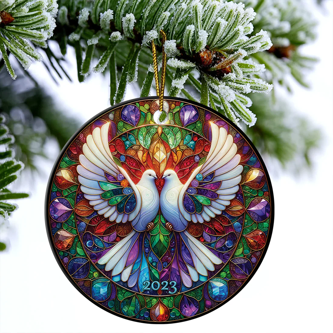 Dove Couple Bright 2023 Circle Ceramic Ornament - Gift For Christmas Tree Decoration, Gift Exchange Idea, Christian Gifts, Home Decoration - Image 4