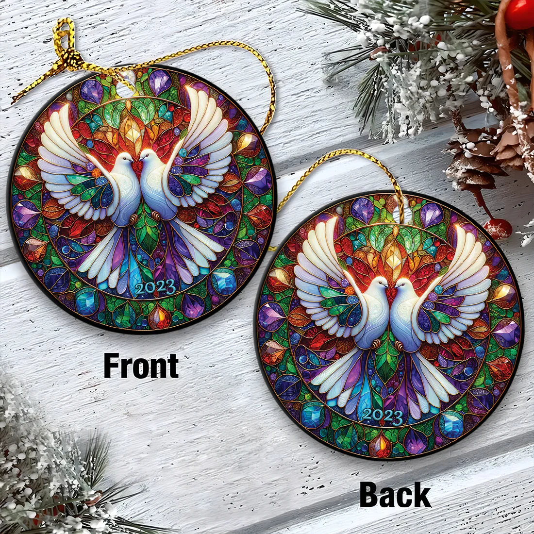 Dove Couple Bright 2023 Circle Ceramic Ornament - Gift For Christmas Tree Decoration, Gift Exchange Idea, Christian Gifts, Home Decoration - Image 5