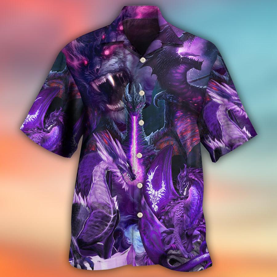 Dragon Aloha Hawaiian Shirt For Summer, Dragon Dark Purple Lightning Art Style Hawaiian Shirts Outfit For Men Women, Dragon Lovers