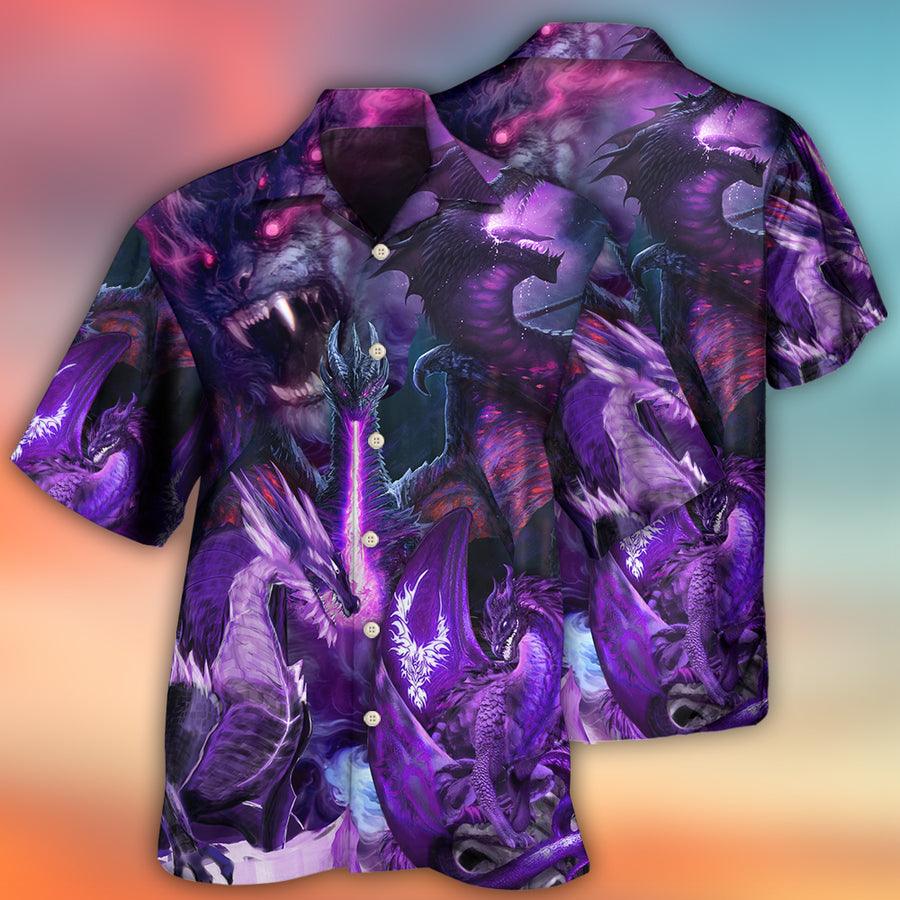 Dragon Aloha Hawaiian Shirt For Summer, Dragon Dark Purple Lightning Art Style Hawaiian Shirts Outfit For Men Women, Dragon Lovers - Image 2