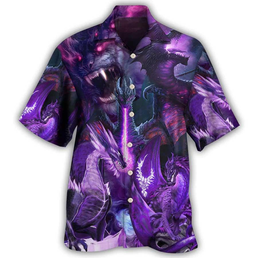 Dragon Aloha Hawaiian Shirt For Summer, Dragon Dark Purple Lightning Art Style Hawaiian Shirts Outfit For Men Women, Dragon Lovers - Image 3