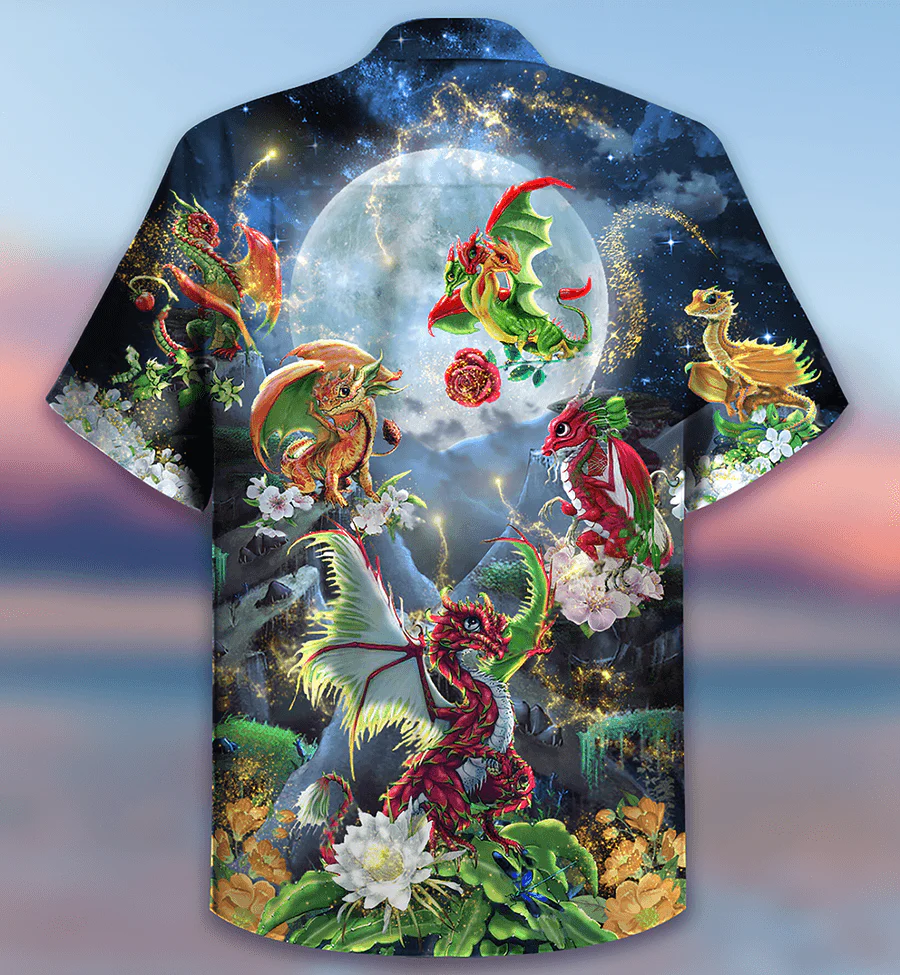 Dragon Aloha Hawaiian Shirt For Summer, Dragon Flowers Love Life To The Moon Hawaiian Shirts Outfit For Men Women, Dragon Lovers - Image 3