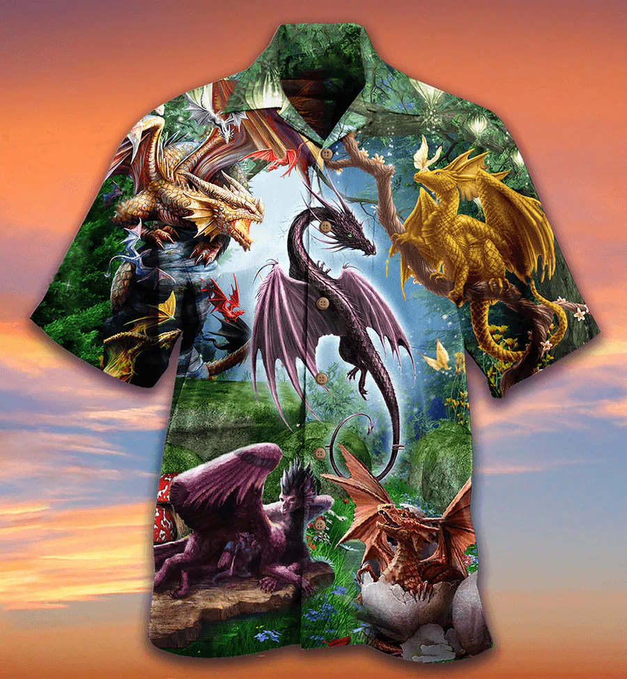 Dragon Aloha Hawaiian Shirt For Summer, Dragon Fly Love Life Love Sky Hawaiian Shirts Outfit For Men Women, Dragon Lovers