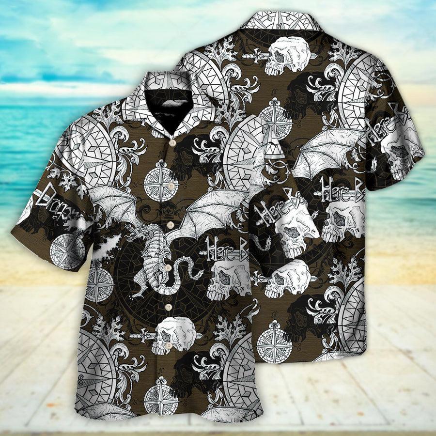 Dragon Aloha Hawaiian Shirt For Summer, Dragon Flying With Skull Gothic Style Hawaiian Shirts Outfit For Men Women, Dragon Lovers, Here Be Dragons - Image 2