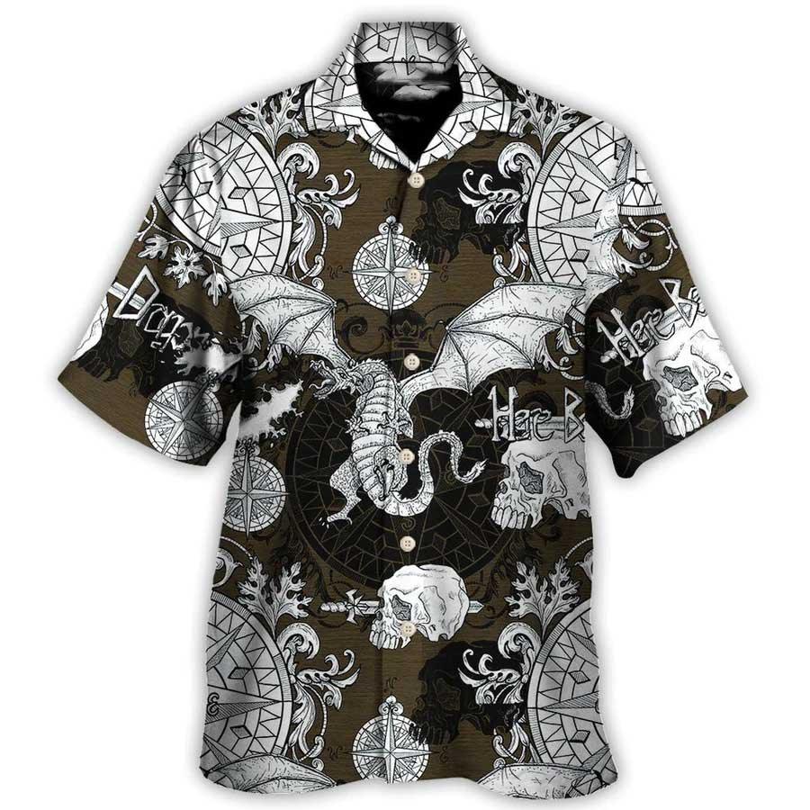 Dragon Aloha Hawaiian Shirt For Summer, Dragon Flying With Skull Gothic Style Hawaiian Shirts Outfit For Men Women, Dragon Lovers, Here Be Dragons - Image 3