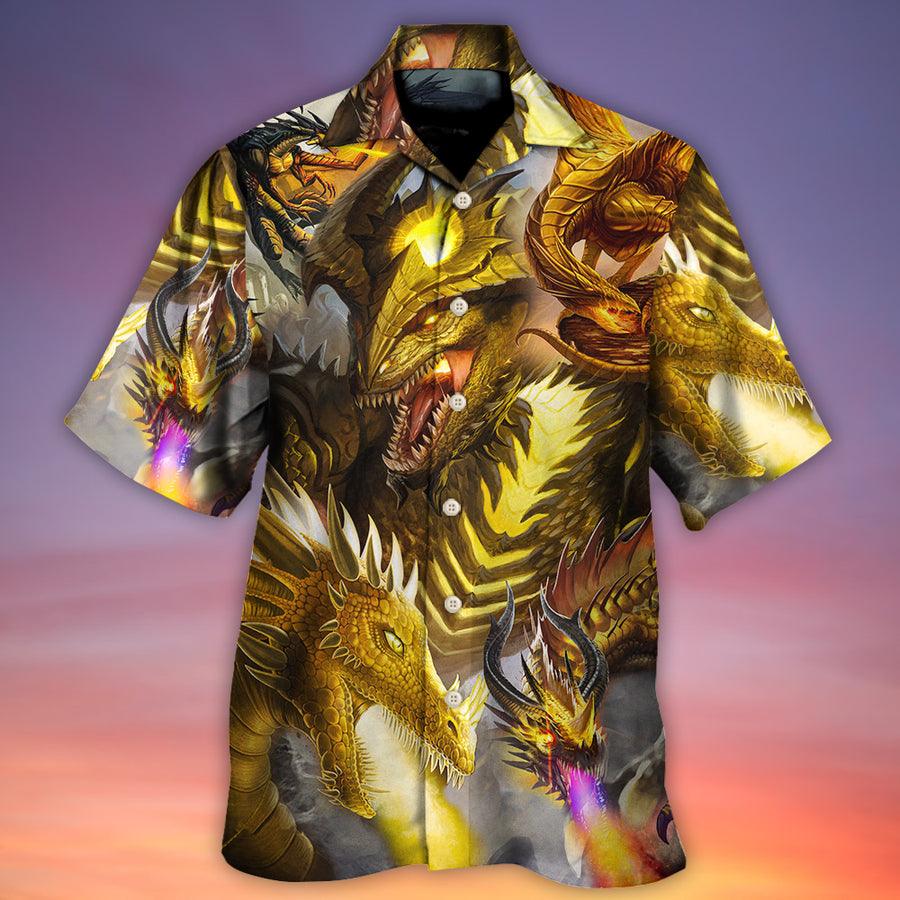 Dragon Aloha Hawaiian Shirt For Summer, Dragon Gold Skull Fight Art Style Hawaiian Shirts Outfit For Men Women, Dragon Lovers