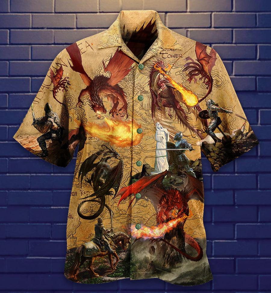 Dragon Aloha Hawaiian Shirt For Summer, Dragon Life Fighting The Knights Hawaiian Shirts Outfit For Men Women, Dragon Lovers