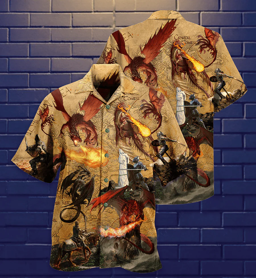 Dragon Aloha Hawaiian Shirt For Summer, Dragon Life Fighting The Knights Hawaiian Shirts Outfit For Men Women, Dragon Lovers - Image 2