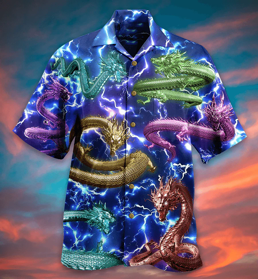 Dragon Aloha Hawaiian Shirt For Summer, Dragon Love Life Amazing Lightning Hawaiian Shirts Outfit For Men Women, Dragon Lovers