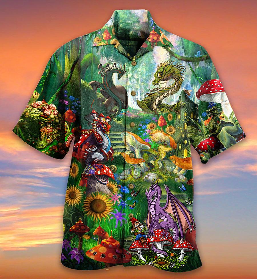 Dragon Aloha Hawaiian Shirt For Summer, Dragon Mushroom Love Forest Hawaiian Shirts Outfit For Men Women, Dragon Lovers