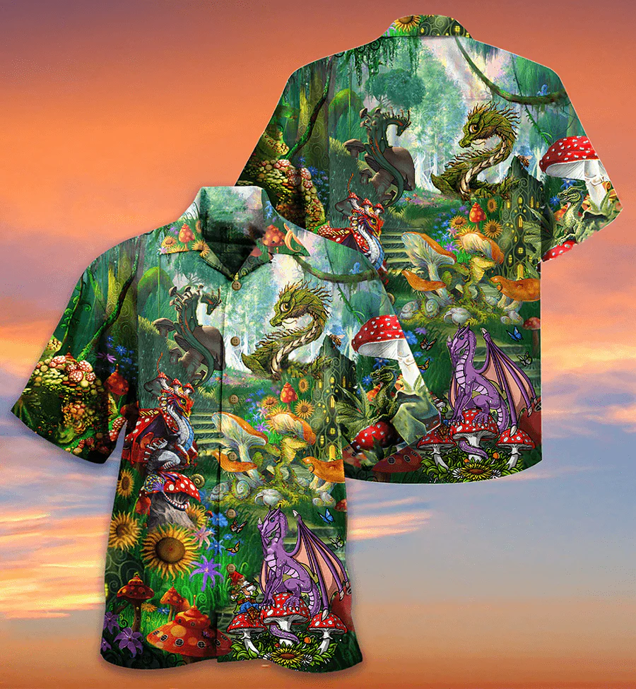 Dragon Aloha Hawaiian Shirt For Summer, Dragon Mushroom Love Forest Hawaiian Shirts Outfit For Men Women, Dragon Lovers - Image 2
