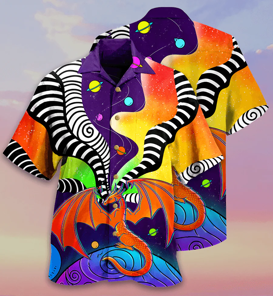 Dragon Aloha Hawaiian Shirt For Summer, Dragon Stripes Color Galaxy Style Colorful Hawaiian Shirts Outfit For Men Women, Dragon Lovers - Image 2
