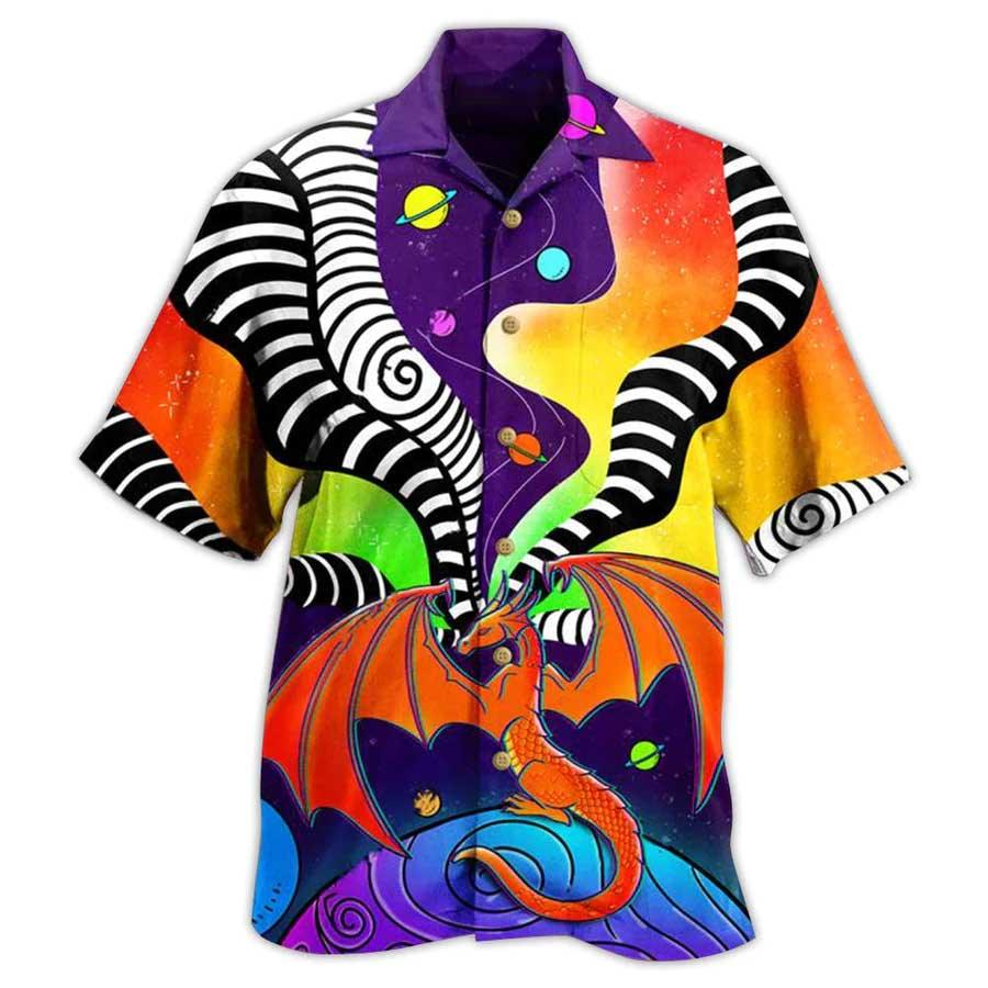 Dragon Aloha Hawaiian Shirt For Summer, Dragon Stripes Color Galaxy Style Colorful Hawaiian Shirts Outfit For Men Women, Dragon Lovers - Image 3