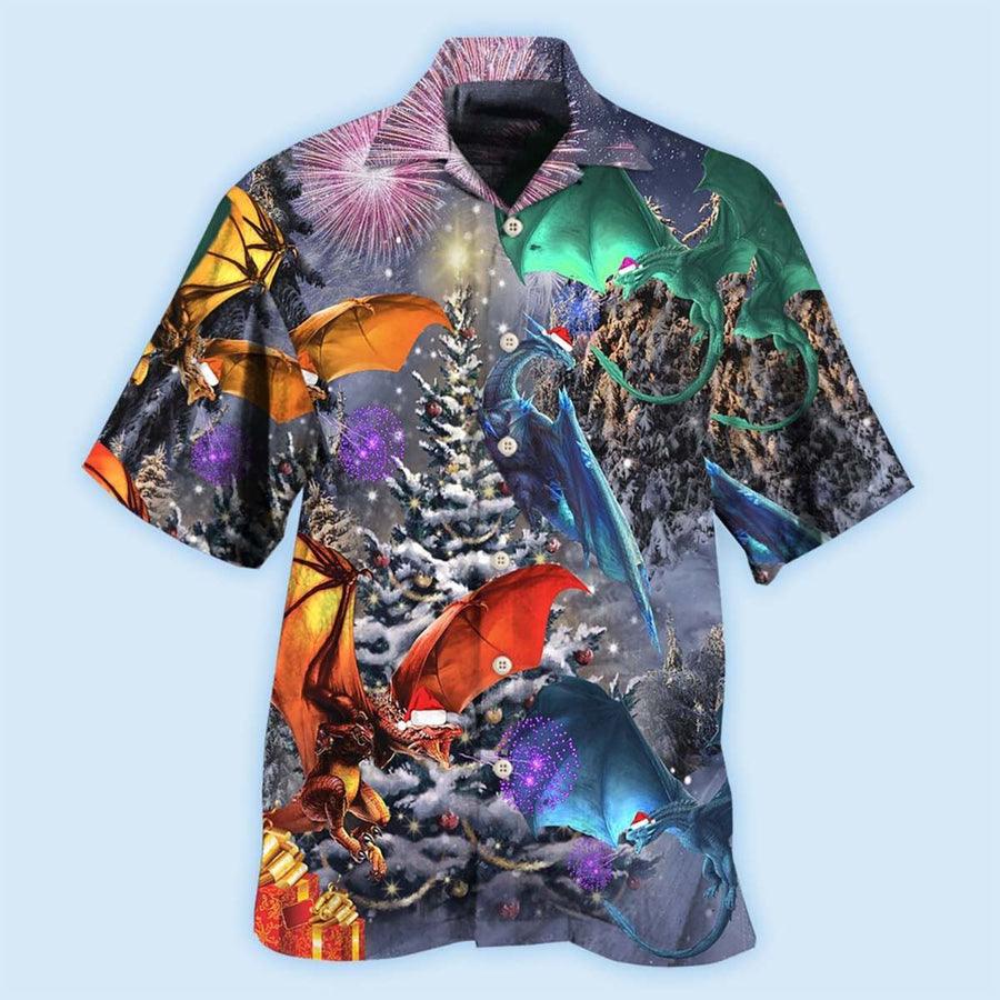 Dragon Christmas Aloha Hawaiian Shirt For Summer, Dragon Merry Xmas Love Life Love Winter Hawaiian Shirts Outfit For Men Women, Dragon Lovers