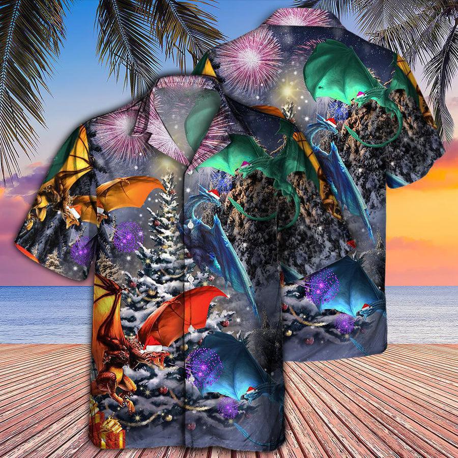 Dragon Christmas Aloha Hawaiian Shirt For Summer, Dragon Merry Xmas Love Life Love Winter Hawaiian Shirts Outfit For Men Women, Dragon Lovers - Image 2